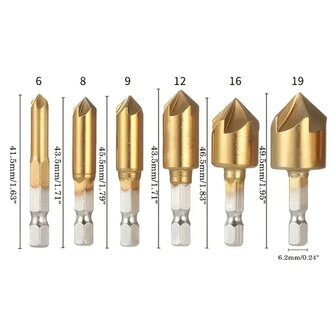 Verzinkboren Set 6 t/m 19mm - 6-delig - geschikt voor hout - 90 graden verzinkboor - Hoge oppervlaktehardheid