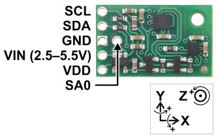 MinIMU-9 v6 Gyro, Accelerometer, and Compass LSM6DSO and LIS3MDL Carrier Pololu 2862