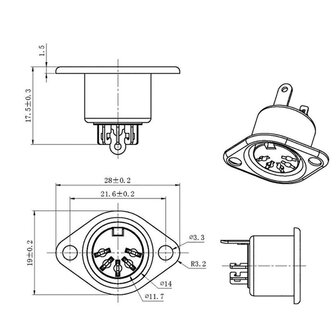 DIN-connector 6pin Female paneelmontage