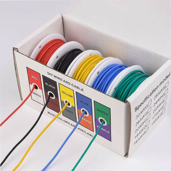 22AWG Flexibele Siliconen Draden &ndash; Vertinde Koperdraad, 5 Kleuren (10m per kleur)