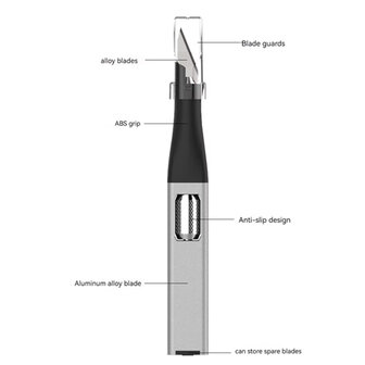 Scalpel Penvormig Doe-het-zelf Snijmes &ndash; Ergonomisch Aluminium Handvat, 5 Vervangbare Mesjes (Grijs)