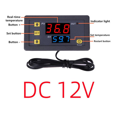 LCD Temperatuur display met controller  12V/DC