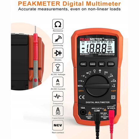 Elektrische draagbare automatische digitale multimeter met hoge precisie, multifunctioneel PEAKMETER PM8233D+