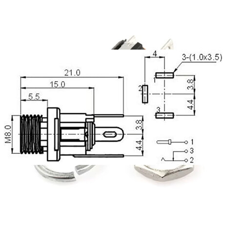 DC 5.5x2.1mm Female Panel mount Connector DC025 DC Jack