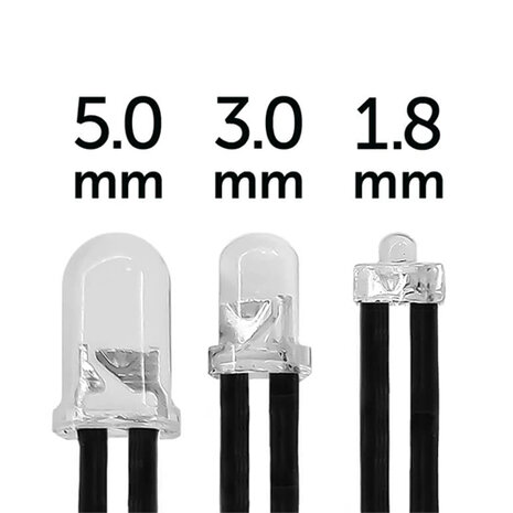 1.8mm led met kabel 20cm 12v 10 stuks