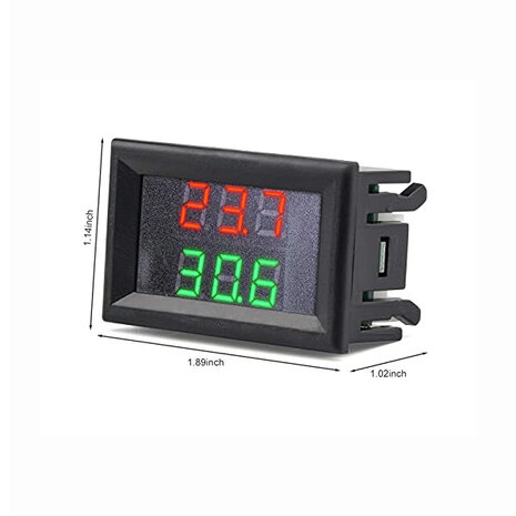 Temperatuur - Voltmeter 3in1  Display Rood en Groen - Thermometer- DC 4V-28V