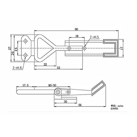 GH-4001  spansluiting, hendelsluiting, geschikt voor kisten, kasten, laden, deuren en ramen (draagvermogen 100KG)