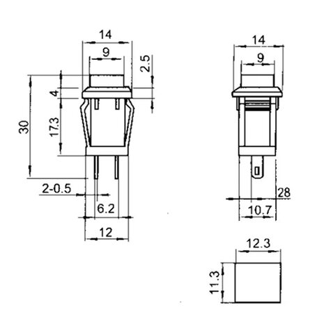 Schakelaar vierkant 10mm Momentary 250V/1A D-429A self-Lock